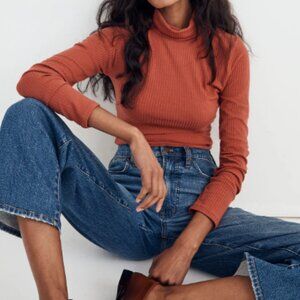 NWT Madewell Ribbed Turtleneck Top, Fitted, Weathered Brick - Womens Small